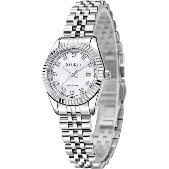 ?Women Silver Solid Stainless Steel Band Ladies Dress Watch Calendar Watch main image 6